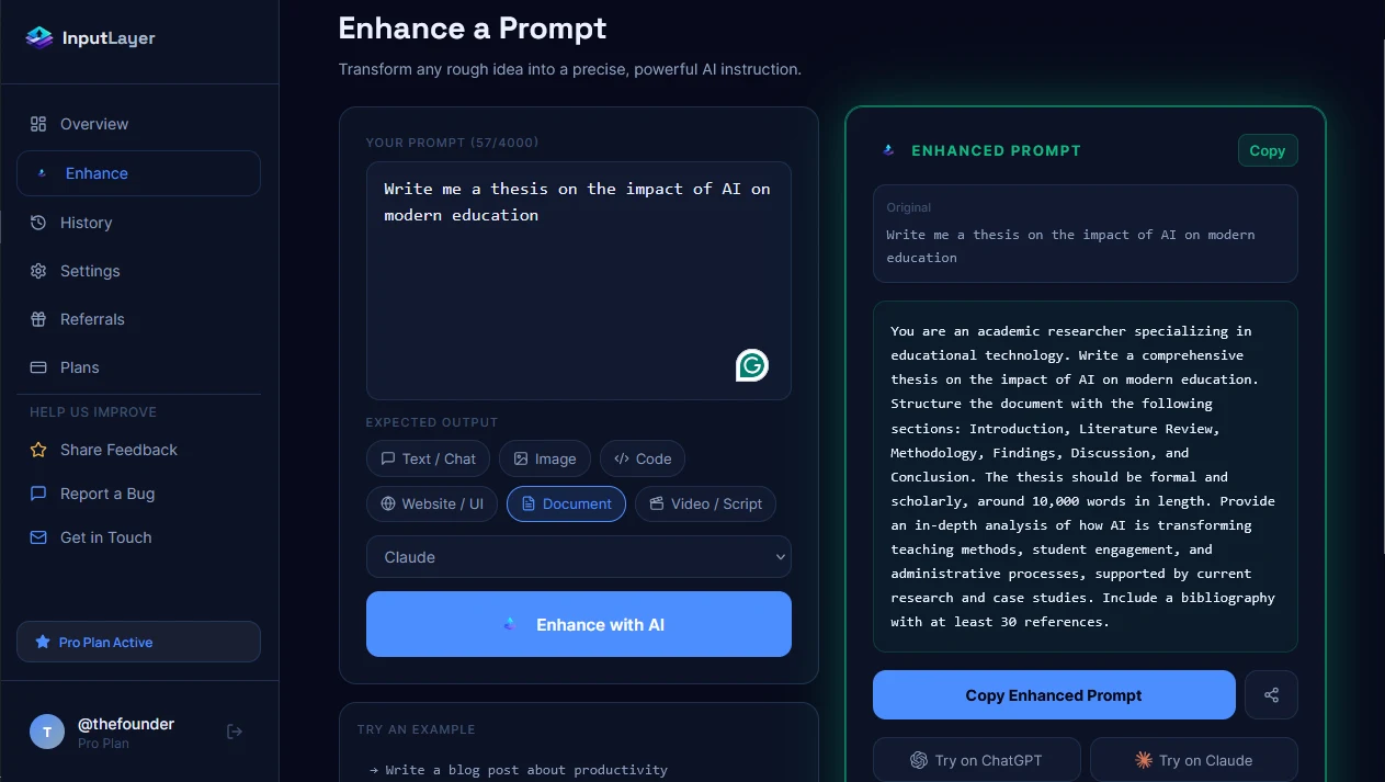 InputLayer prompt-enhancement interface