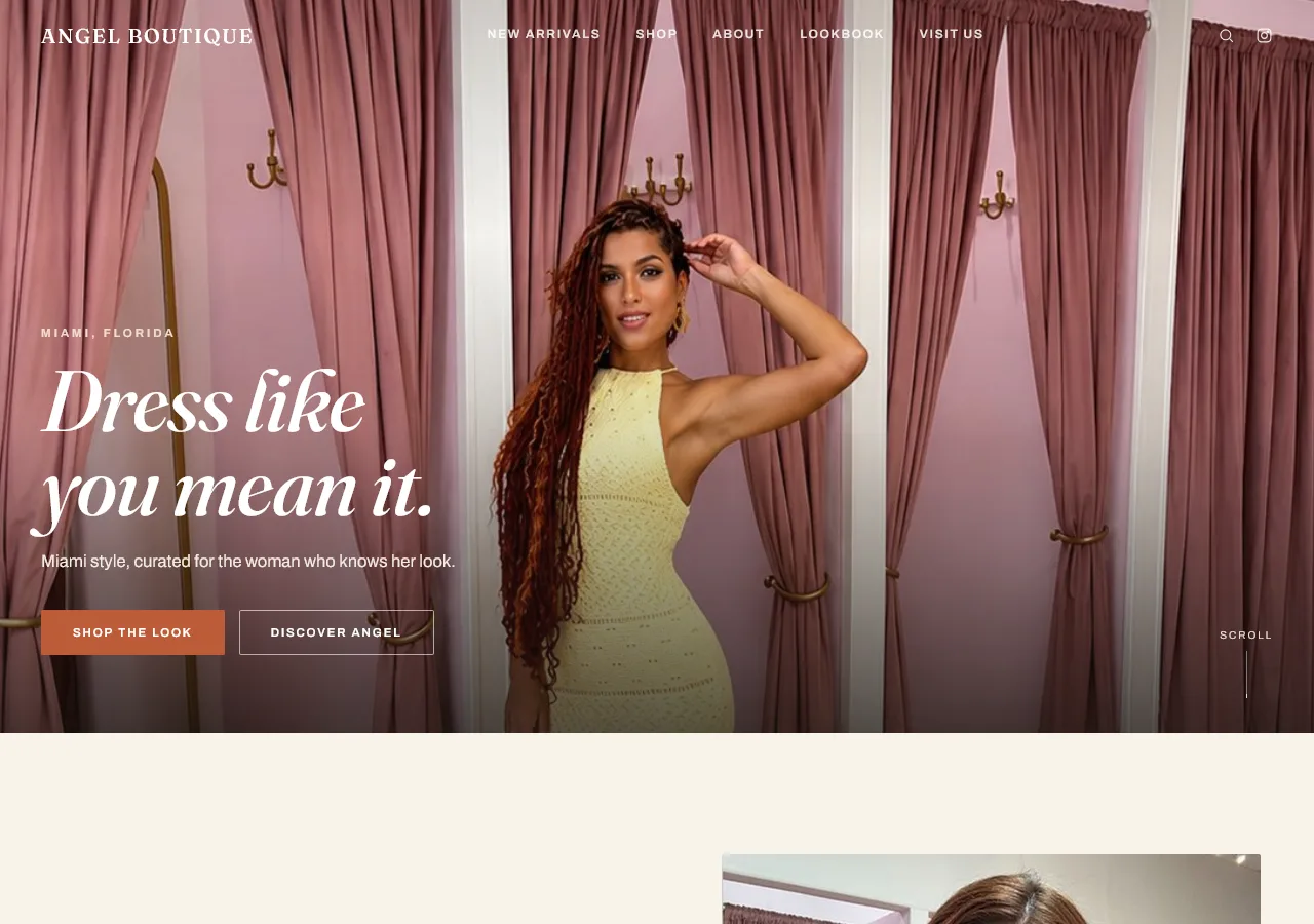 Angel's Boutique website concept — homepage