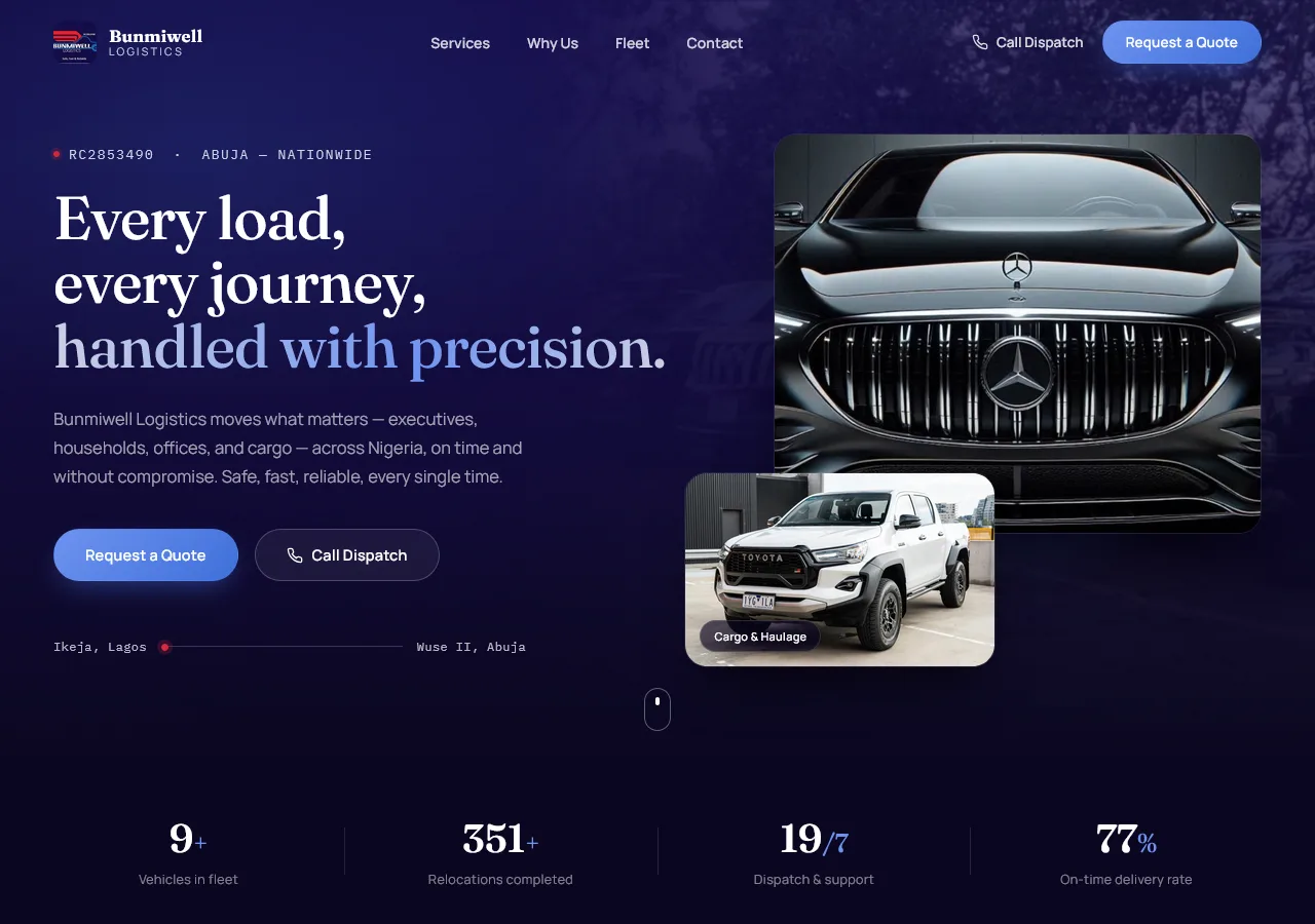 Bunmiwell Logistics website concept — homepage